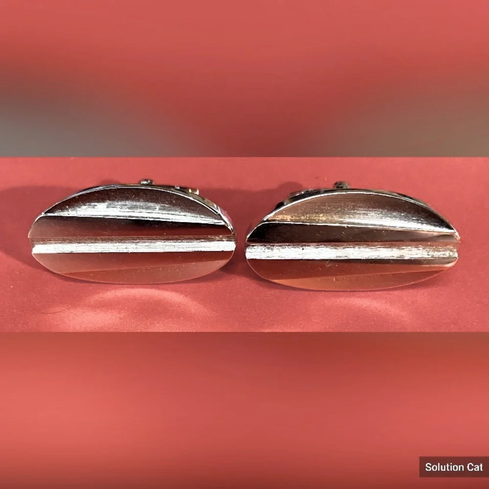 Men’s Silver Tone Oval 1 1/4” MCM Art Deco Cuff Links